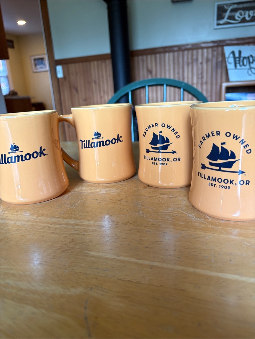 Tillamook Oregon Orange Ceramic Coffee Mug - Farmer Owned Logo Set of 4